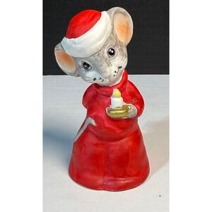 Vintage Jasco Taiwan Ceramic Mouse Christmas Bell Santa Hat Candle Holiday Decor